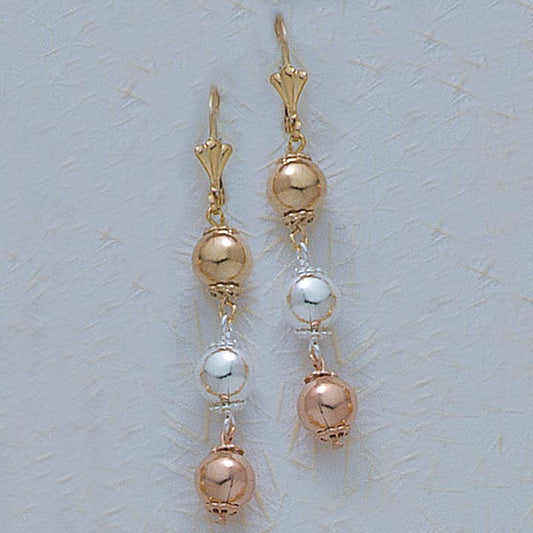 Tri-Color Three 9mm Ball Dangling Earrings - X2237