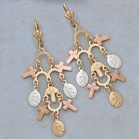 Tri-Color Religious Dangling Earrings - X2489