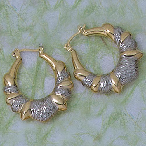 28mm Two-Tone Puffed Hoop Earrings - X2048