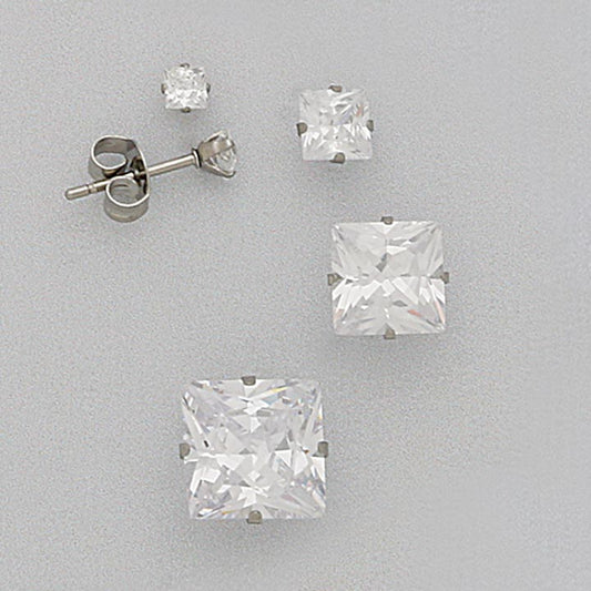 CZ SS Square Post Earring Set (4 pairs) - X6291