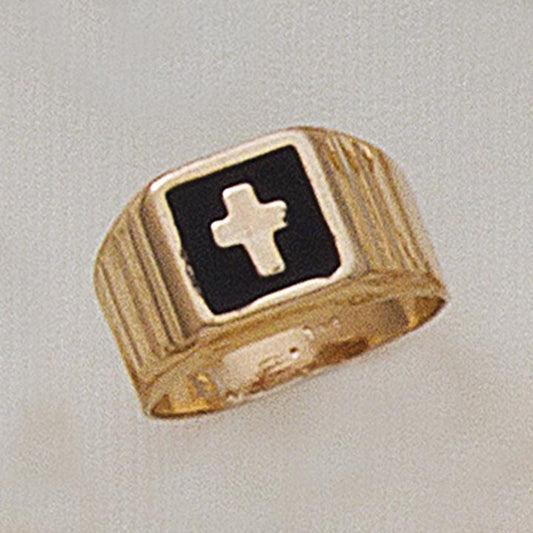 Black Enamel Cross Men's Ring - XR597