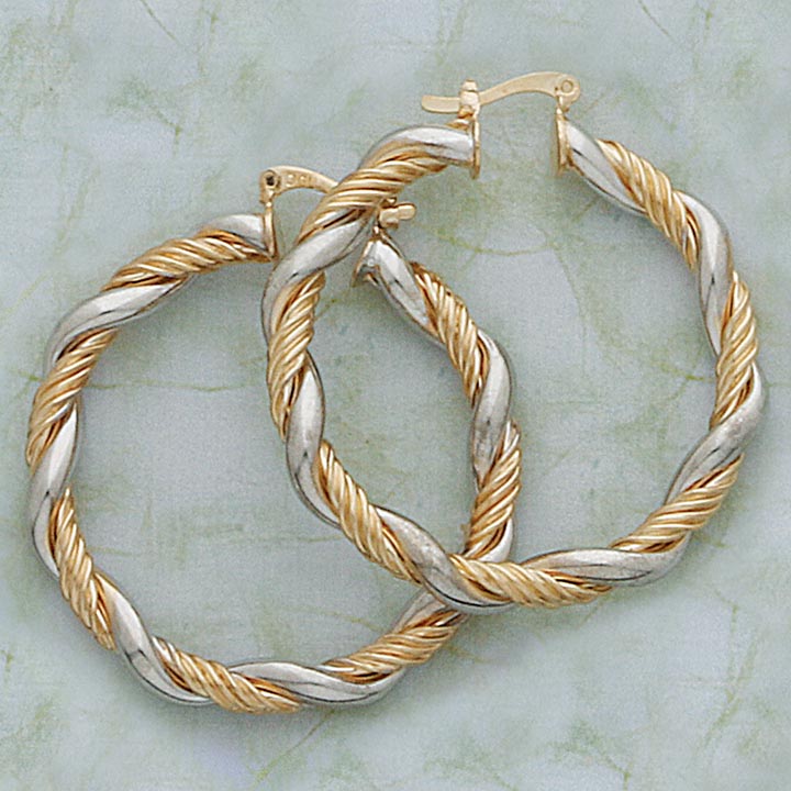 42mm Two-Tone Twist Hoop Earrings - X2498