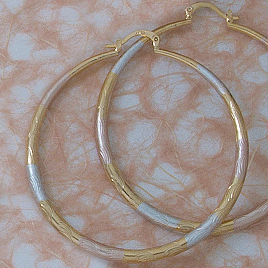 50mm Tri-Color Etched Hoop Earrings - X2110
