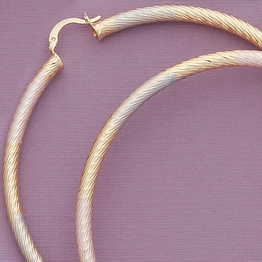 77mm Tri-Color Extra-Large Etched Hoop Earrings - X2437