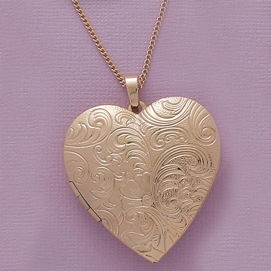 30mm Etched Heart Locket & 20" Necklace Set - X6287
